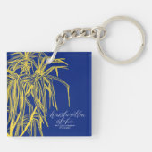 Geel blauw Hau Tree Aloha Square Sleutelhanger Min (Achterkant)