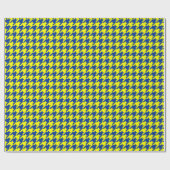 Geel Blauw Houndstooth Schotse ruit Geruit Cadeaupapier (Vlak)