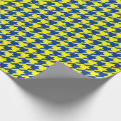 Geel Blauw Houndstooth Schotse ruit Geruit Cadeaupapier (Hoek)