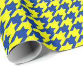 Geel Blauw Houndstooth Schotse ruit Geruit Cadeaupapier (Rol Hoek)
