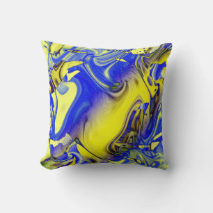 Geel Blauw Houtskool Mediterrane Art Look Kussen