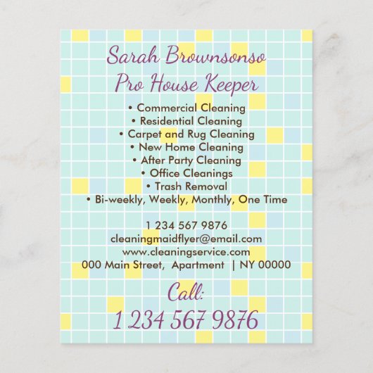 Geel blauw huis Reiniging Janitorial Glove Schort Flyer (Achterkant)