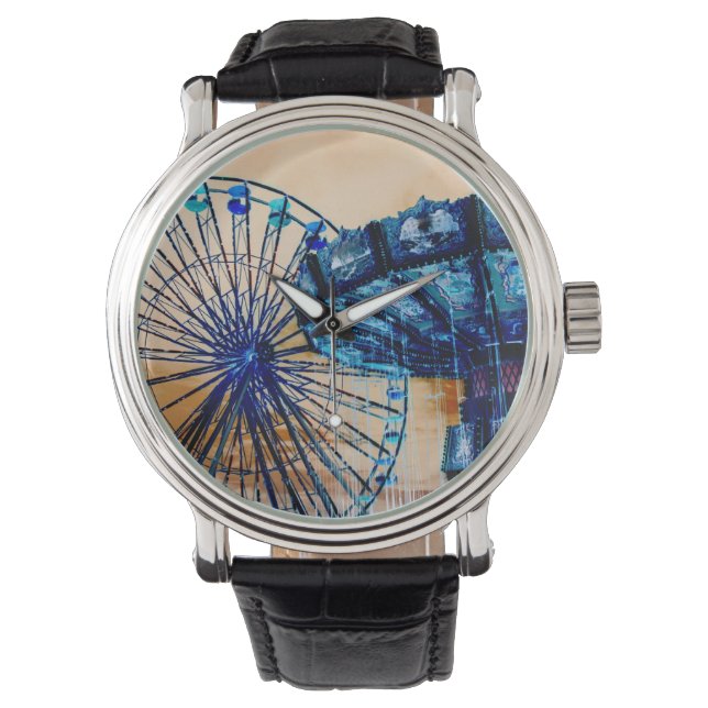 Geel blauw invert ferris wiel swings fair rides horloge (Voorkant)