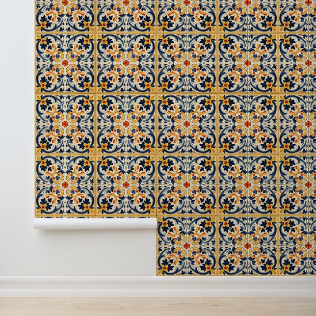 Geel Blauw Italiaans Tegel Behang (Applicatie)