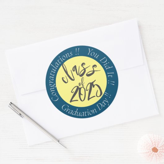Geel blauw je deed het klas van 2023 Afstuderen Ronde Sticker (Envelop)