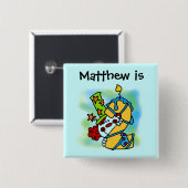 Geel/Blauw Kaarsenclown 2e Verjaardag Button (Voorkant /achterkant)