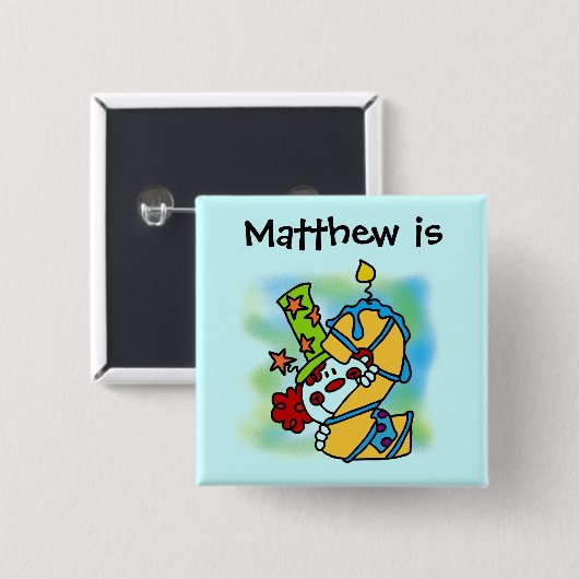 Geel/Blauw Kaarsenclown 2e Verjaardag Button (Voorkant /achterkant)