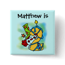 Geel/Blauw Kaarsenclown 2e Verjaardag Button