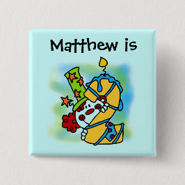 Geel/Blauw Kaarsenclown 2e Verjaardag Button