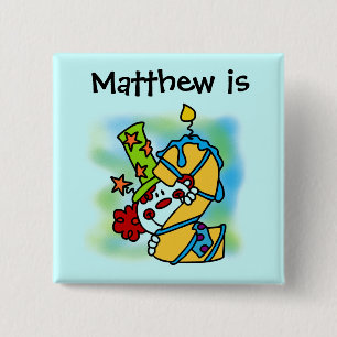 Geel/Blauw Kaarsenclown 2e Verjaardag Button