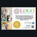 Geel Blauw Logo Foto's Promo Small Business Flyer<br><div class="desc">Blauwe en gele marketingflyers voor uw kleine bedrijf gepersonaliseerd met uw logo, foto's, QR-code en aangepaste tekst. Gepersonaliseerde promo flyers voor uw kleine bedrijf, misschien fotografie, landschapsarchitectuur, schoonheid, wellness en meer. Voeg foto's, adres, sociale media, telefoonnummer en alle informatie toe die uw toekomstige klanten en klanten nodig hebben. Generieke witte...</div>