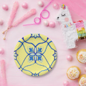 Geel & Blauw Mediterraans Ronde Papieren Bordje (Feest)