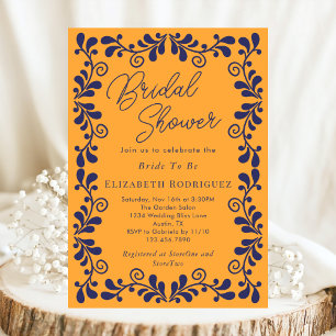 Geel Blauw Mexicaanse Fiesta Talavera Bruidsdouche Kaart