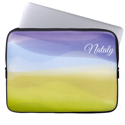 Geel blauw minimalist met naam Electronics Bag Laptop Sleeve (Voorkant)