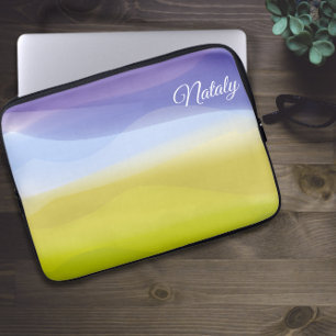 Geel blauw minimalist met naam Electronics Bag Laptop Sleeve