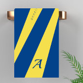 Geel blauw, modern elegant vet, monogrammen bad handdoek