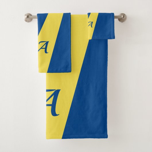 Geel blauw, modern elegant vet, monogrammen bad handdoek (Insitu)