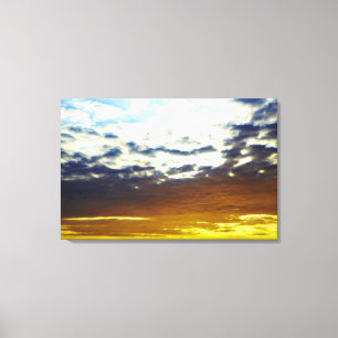 Geel blauw Moody Sunset met wolken Canvas Afdruk