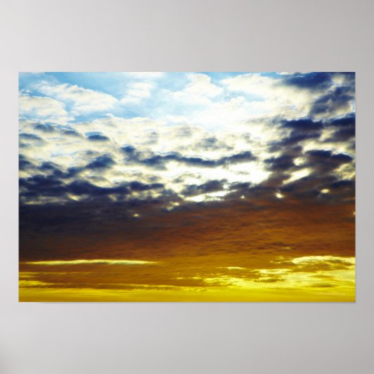 Geel blauw Moody Sunset met wolken Poster (Voorkant)