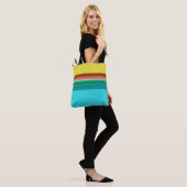 Geel blauw Multicolor Striped Patroon Tote Bag (Op model)