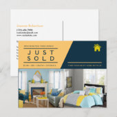 Geel blauw Net verkocht onroerend goed advertentie Briefkaart (Voorkant / Achterkant)