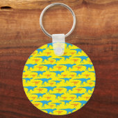 Geel Blauw Oranje Dinosaur Design Patroongeschenke Sleutelhanger (Voorkant)