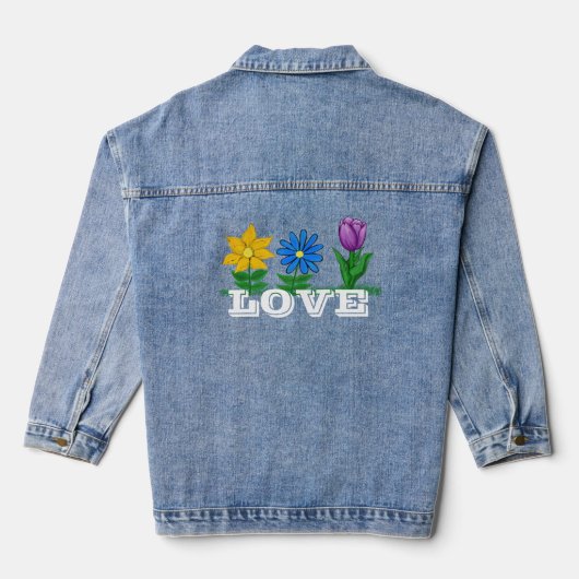 Geel Blauw Paars Bloemen Liefde Denim Jacket (Achterkant)