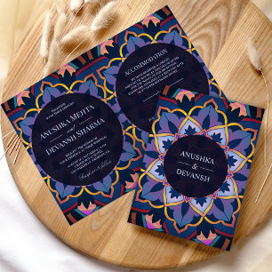 Geel Blauw Paars Etnische Mandala Indiase Bruiloft