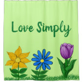 Geel Blauw Paarse Bloemen Groen Douchegordijn (Voorkant)