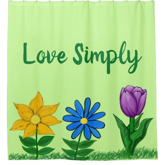 Geel Blauw Paarse Bloemen Groen Douchegordijn (Voorkant)