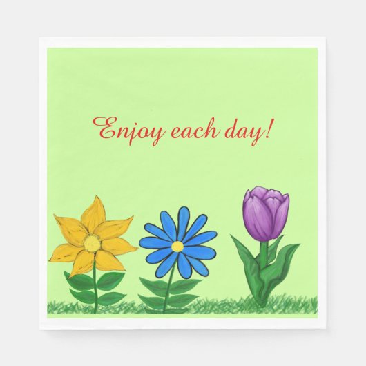 Geel Blauw Paarse Bloemen Papier Servetten (Voorkant)