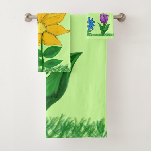 geel blauw Paarse bloemenbadhanddoek set Bad Handdoek (Insitu)