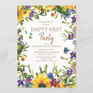 Geel Blauw Paarse Bloemige Empty Nest Feest Kaart