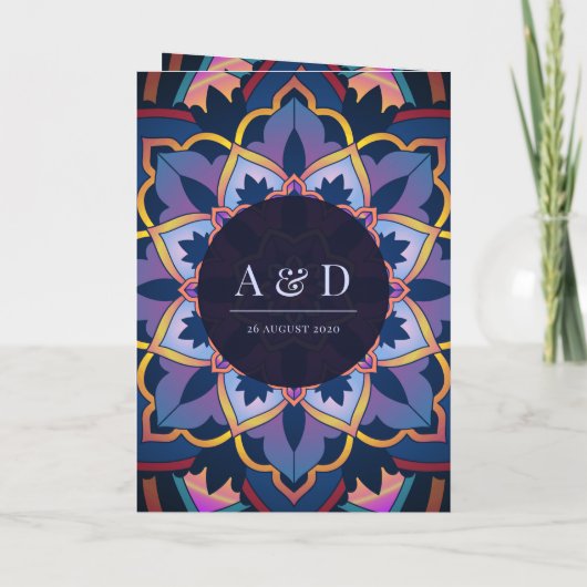 Geel Blauw Paarse Etnische Mandala Indiase bruilof (Achterkant)