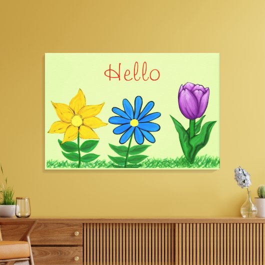 Geel Blauw Paarse Floral Garden Canvas (Insitu (Woonkamer))