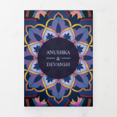 Geel Blauw Paarse Mandala Indiase trouwfoto Drieluik Uitnodiging (Cover)