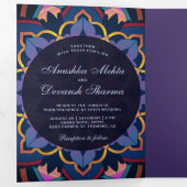 Geel Blauw Paarse Mandala Indiase trouwfoto Drieluik Uitnodiging (Binnenzijde eerst)