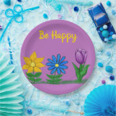 Geel Blauw Paarse met de hand geschilderde bloemen Papieren Bordje (Feest)