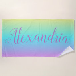 Geel blauw Paarse Ombré Voeg Jouw naam strand hand Strandlaken