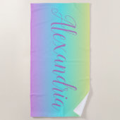 Geel blauw Paarse Ombré Voeg Jouw naam strand hand Strandlaken (Voorkant)