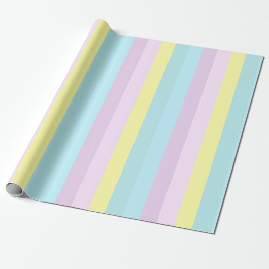 Geel Blauw Paarse Pastel Kleuren Gestreept Cadeau Cadeaupapier (Uitgerold)