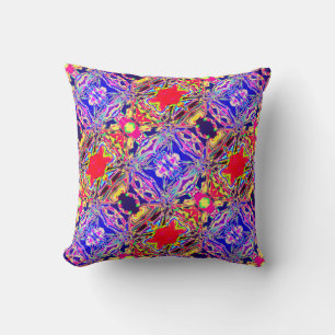Geel Blauw Paarse Roze Paisley Diagonale Tegels Kussen