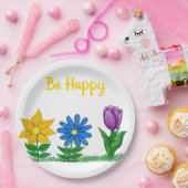 Geel Blauw Paarse Tuinbloemen Papieren Bordje (Feest)