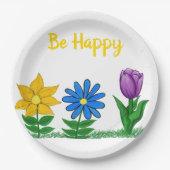 Geel Blauw Paarse Tuinbloemen Papieren Bordje (Voorkant)