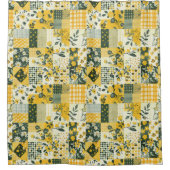 Geel Blauw Patchwork Dekbed Rustieke Bloem Retro  Douchegordijn (Voorkant)