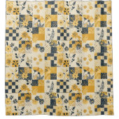 Geel Blauw Patchwork Dekbed Rustieke Bloem Retro  Douchegordijn (Voorkant)