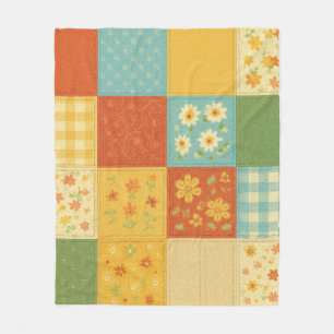 Geel Blauw Patchwork Quilt Rustieke Boerderij Flor Fleece Deken