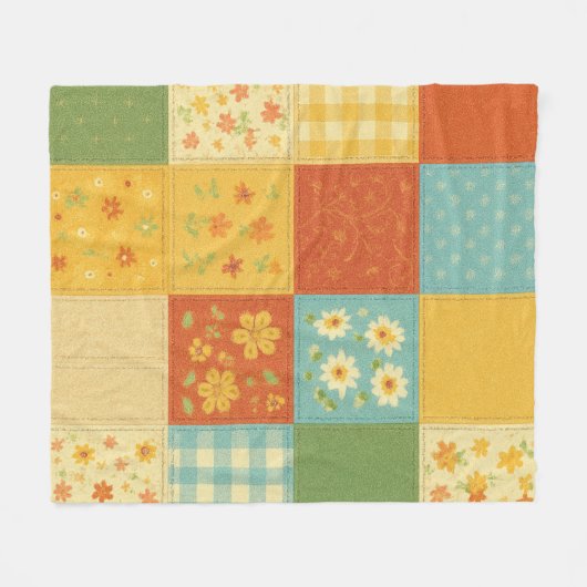 Geel Blauw Patchwork Quilt Rustieke Boerderij Flor Fleece Deken (Voorkant (Horizontaal))