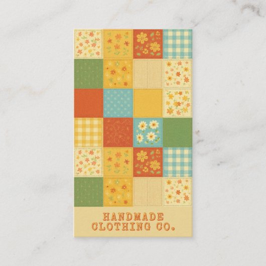 Geel Blauw Patchwork Quilt Rustieke Boerderij Visitekaartje (Voorkant)