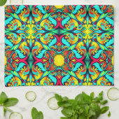 Geel Blauw Patroon Keuken Handdoek (Gevouwen)